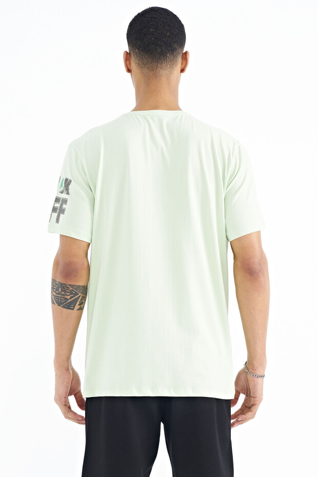 Açık Yeşil Ön ve Tek Kol Baskı Detaylı O Yaka Erkek T-shirt - 88176