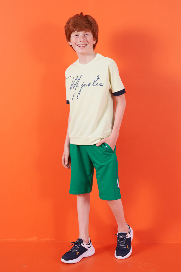 Açık Yeşil Ön Yazı Nakışlı O Yaka Oversize Erkek Çocuk T-Shirt - 11147