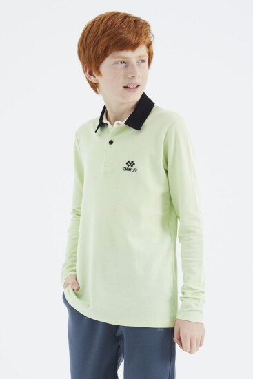 Açık Yeşil Polo Yaka Basic Erkek Çocuk T-Shirt - 11171 