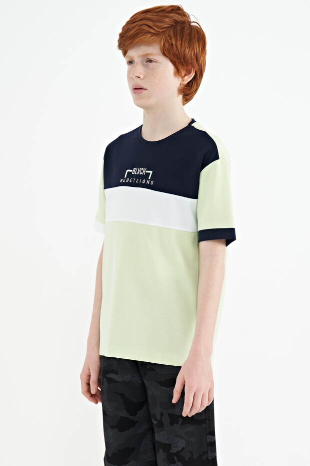 Açık Yeşil Renk Geçişli Nakışlı Oversize Erkek Çocuk T-Shirt - 11159 - 3