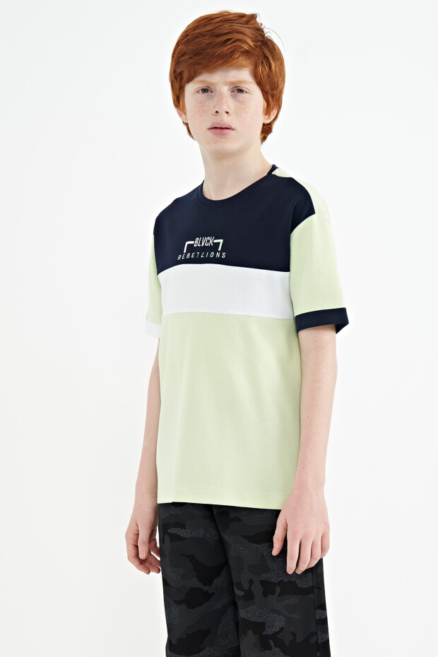 Açık Yeşil Renk Geçişli Nakışlı Oversize Erkek Çocuk T-Shirt - 11159 - 7