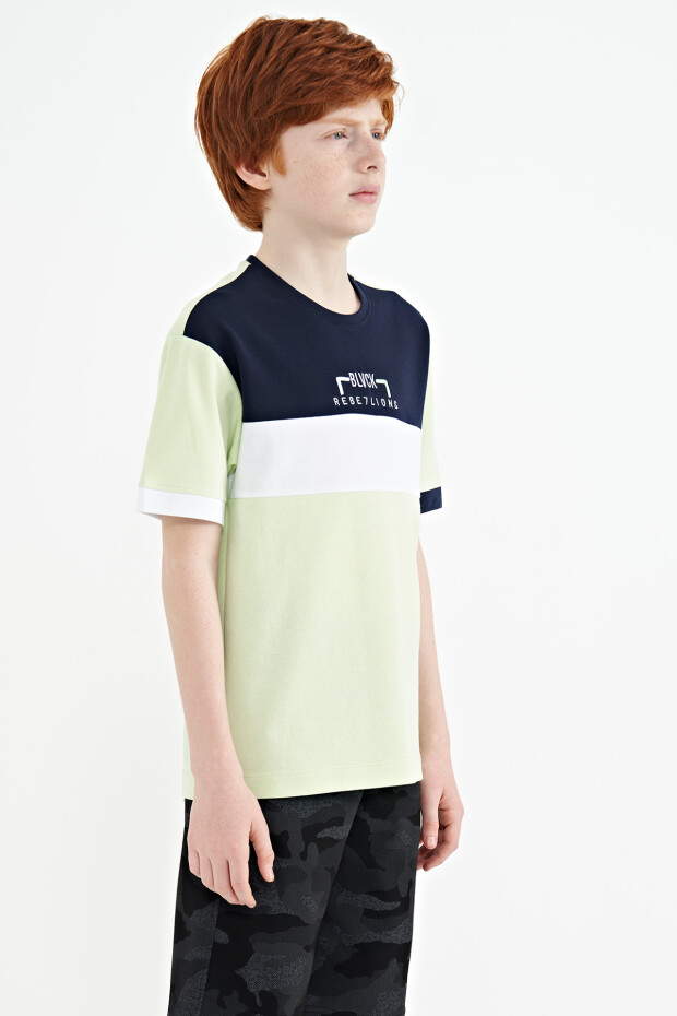 Açık Yeşil Renk Geçişli Nakışlı Oversize Erkek Çocuk T-Shirt - 11159 - 8