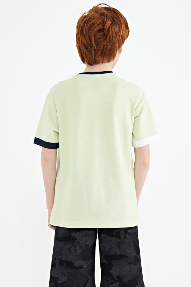 Açık Yeşil Renk Geçişli Nakışlı Oversize Erkek Çocuk T-Shirt - 11159 - 10