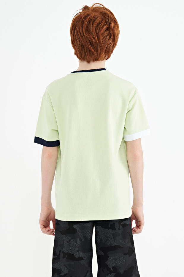 Açık Yeşil Renk Geçişli Nakışlı Oversize Erkek Çocuk T-Shirt - 11159 - 11