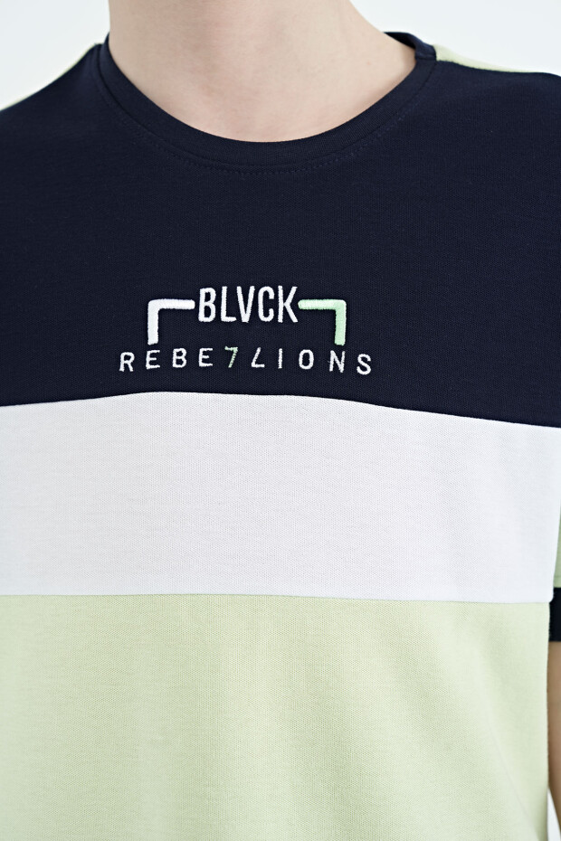 Açık Yeşil Renk Geçişli Nakışlı Oversize Erkek Çocuk T-Shirt - 11159 - 5