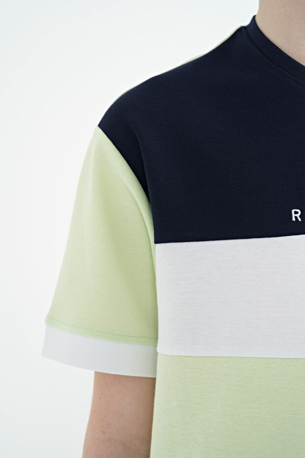 Açık Yeşil Renk Geçişli Nakışlı Oversize Erkek Çocuk T-Shirt - 11159 - 6
