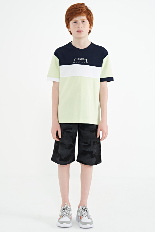 Açık Yeşil Renk Geçişli Nakışlı Oversize Erkek Çocuk T-Shirt - 11159