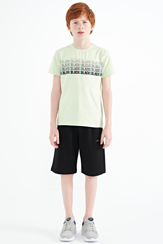 Açık Yeşil Yazı Baskılı O Yaka Standart Kalıp Erkek Çocuk T-Shirt - 11149