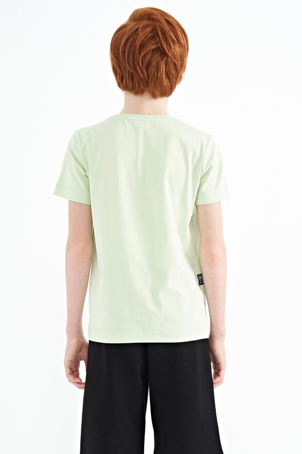Açık Yeşil Yazı Baskılı O Yaka Standart Kalıp Erkek Çocuk T-Shirt - 11149