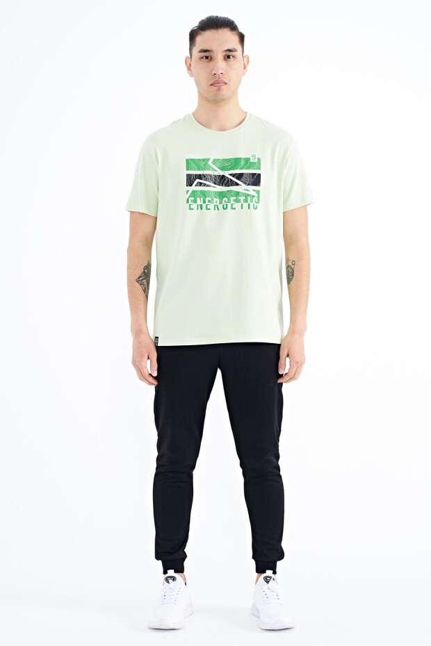 Açık Yeşil Yazı Baskılı O Yaka Standart Kalıp Erkek T-shirt - 88201