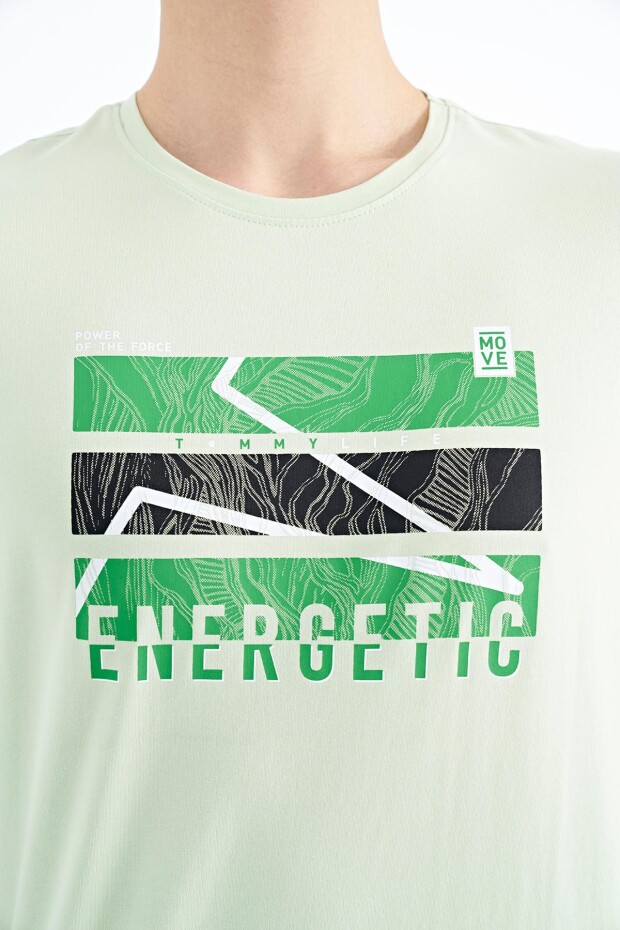 Açık Yeşil Yazı Baskılı O Yaka Standart Kalıp Erkek T-shirt - 88201