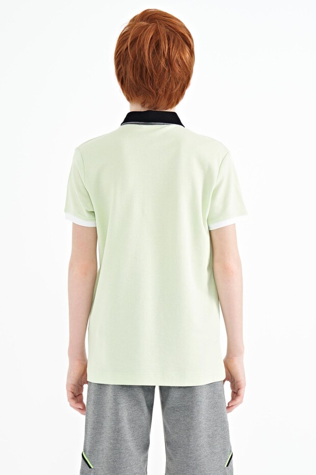 Açık Yeşil Yazı Nakış Detaylı Standart Kalıp Polo Yaka Erkek Çocuk T-Shirt - 11085