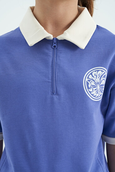 Açık Eflatun Yakalı Kısa Kollu Rahat Form Kız Çocuk Şort Takım - 75131 - TOMMYLIFE (1)