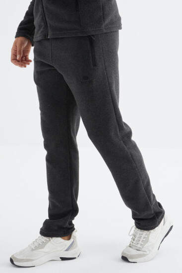 Antrasit Melanj Dik Yaka Basic Fermuar Cepli Standart Kalıp Erkek Polar Eşofman Takımı - 85193 - TOMMYLIFE (1)