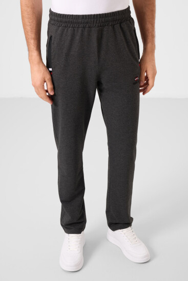 Antrasit Melanj - Siyah Fermuar Cepli Dar Kalıp Klasik Paça Erkek Eşofman Alt - 84649 - TOMMYLIFE (1)