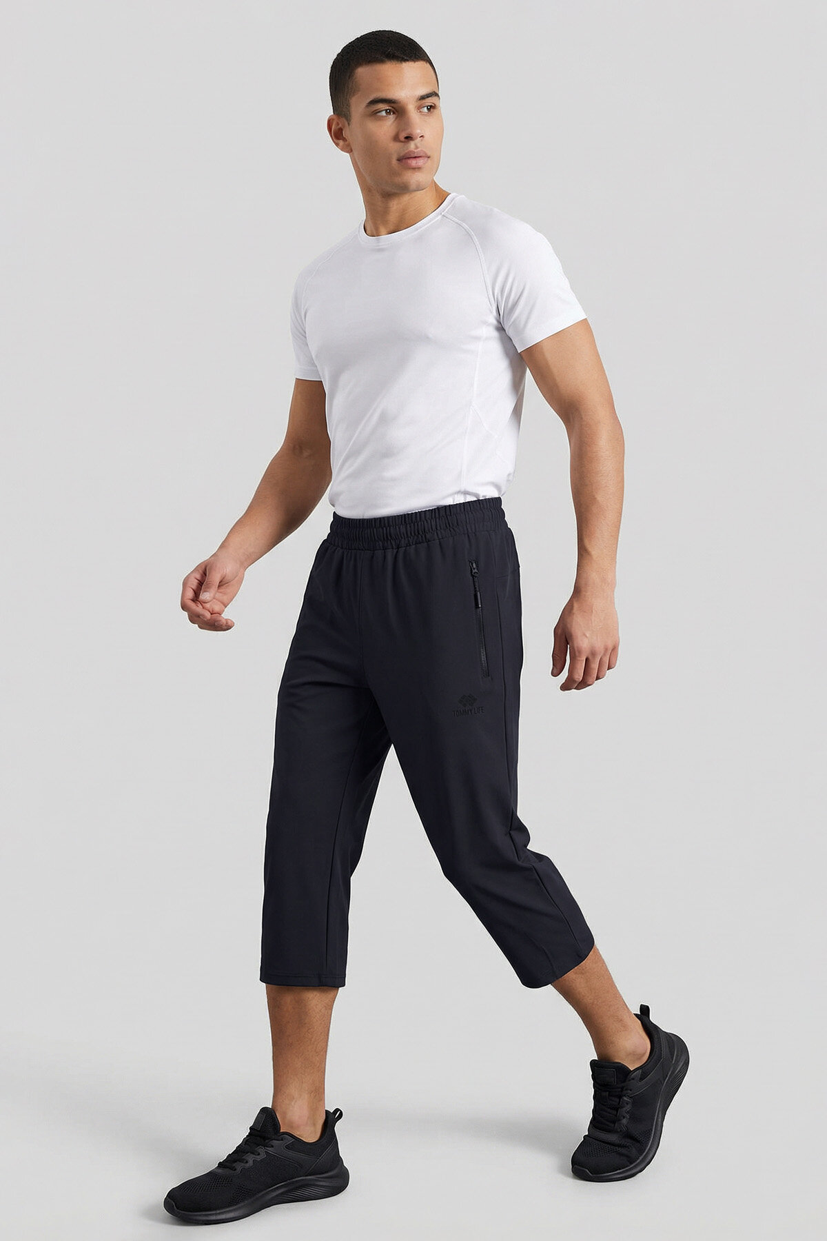 Antrasit Bağcıklı Standart Kalıp Fermuar Cepli Aktif Spor Erkek Kapri - 83096 - TOMMYLIFE