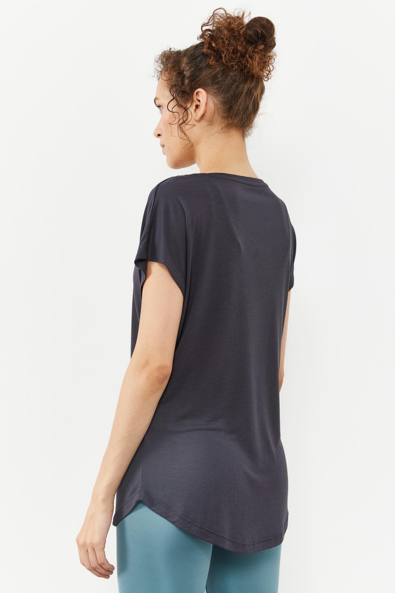 Antrasit Basic Kısa Kol Rahat Form O Yaka Kadın T-Shirt - 97151
