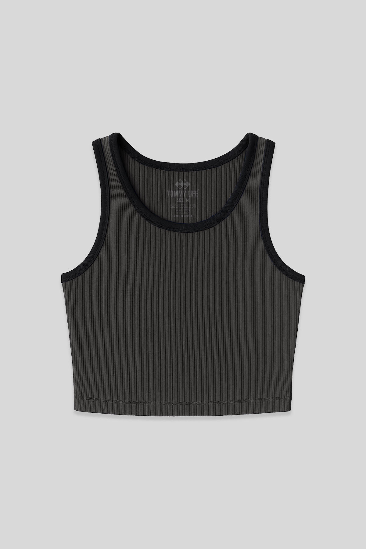 Antrasit Basic Sıfır Kol Dar Kalıp U Yaka Kadın Crop Top Atlet - 97160 - TOMMYLIFE