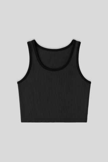 Antrasit Basic Sıfır Kol Dar Kalıp U Yaka Kadın Crop Top Atlet - 97162 