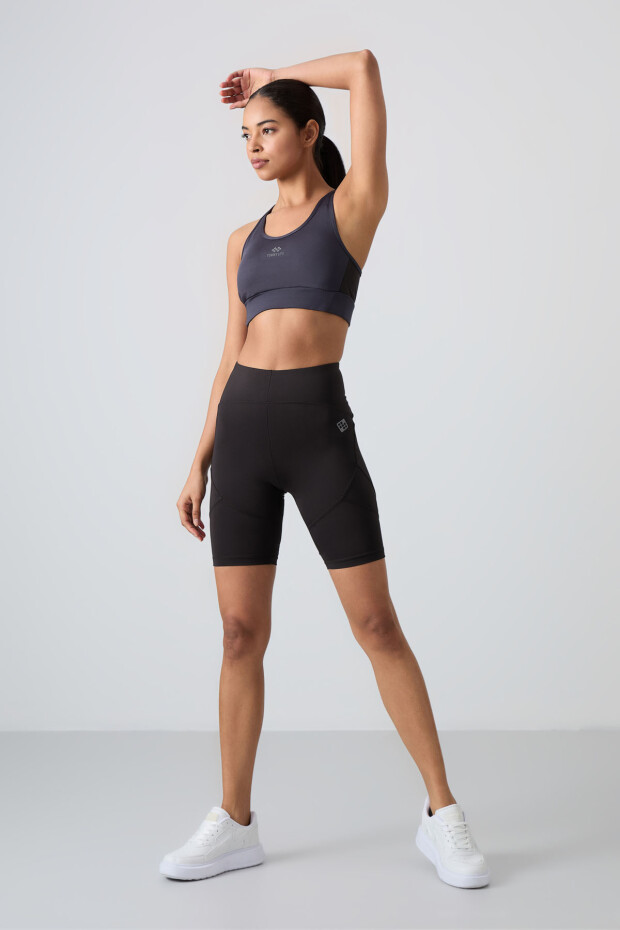 Antrasit Çapraz Sırt Detaylı Slim Fit U Yaka Pedli Kadın Spor Büstiyer - 97121 - 5