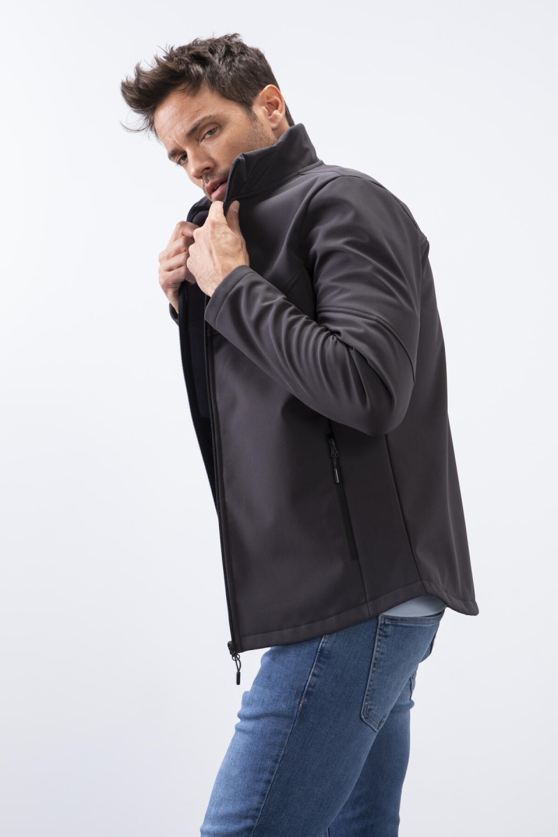 Antrasit Fermuarlı Dik Yaka Su ve Rüzgar Geçirmez Softshell Erkek Mont - 88050 - 5