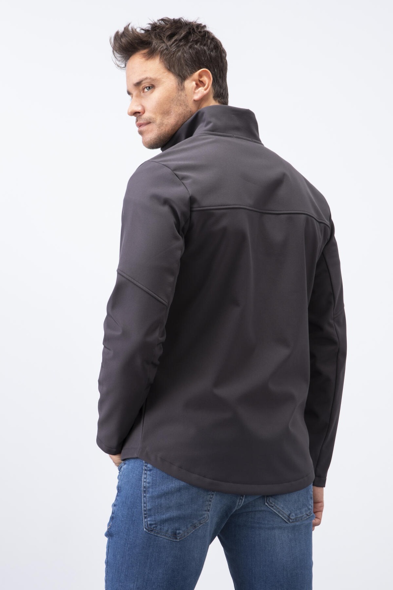 Antrasit Fermuarlı Dik Yaka Su ve Rüzgar Geçirmez Softshell Erkek Mont - 88050 - 7