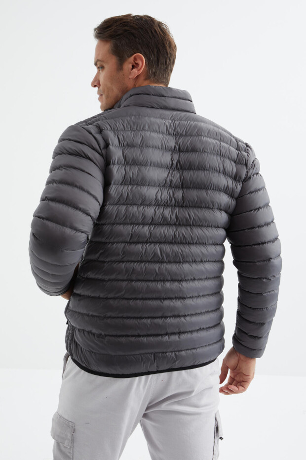 Antrasit Fermuarlı Standart Kalıp Soğuğa Dayanıklı Erkek Şişme Mont - 88166 - 8