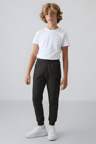 Antrasit Melanj Fermuarlı Standart Fit İnce Erkek Çocuk Eşofman Alt - 64042 - TOMMYLIFE (1)