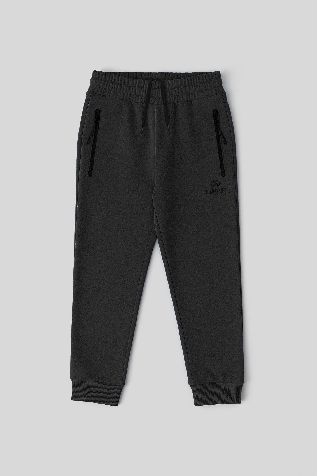 Antrasit Melanj Fermuarlı Standart Fit İnce Erkek Çocuk Eşofman Alt - 64042 - TOMMYLIFE