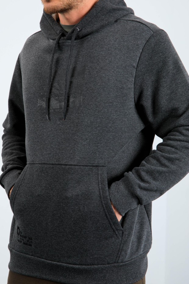 Antrasit Melanj Kaplan Baskılı Kapüşonlu Rahat Form Erkek Sweatshirt - 88036