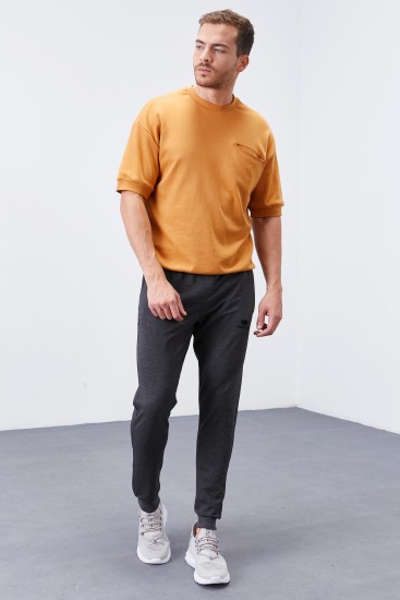 Antrasit Melanj Fermuar Cepli Dar Kalıp Jogger Erkek Eşofman Alt - 84343 - TOMMYLIFE (1)