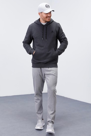 Antrasit Melanj Kanguru Cep Standart Kalıp Kapüşonlu Erkek Sweatshirt - 87872 - TOMMYLIFE (1)