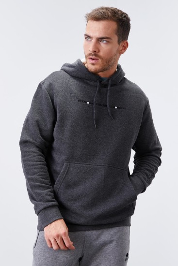 Antrasit Melanj Kol Baskılı Kapüşonlu Rahat Form Erkek Sweatshirt - 88038 