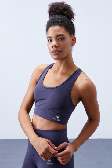 Antrasit Yüksek Bel Toparlayıcı Çapraz Sırt Detaylı Slim Fit Kadın Tayt Takım - 95283 - TOMMYLIFE (1)