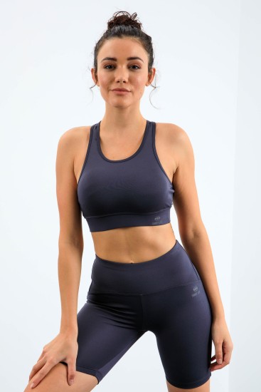 Antrasit Yüksek Bel Toparlayıcı Slim Fit Büstiyer Biker Kadın Tayt Takım - 95303 - TOMMYLIFE