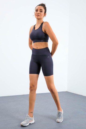 Antrasit Yüksek Bel Toparlayıcı Slim Fit Büstiyer Biker Kadın Tayt Takım - 95303 - TOMMYLIFE (1)