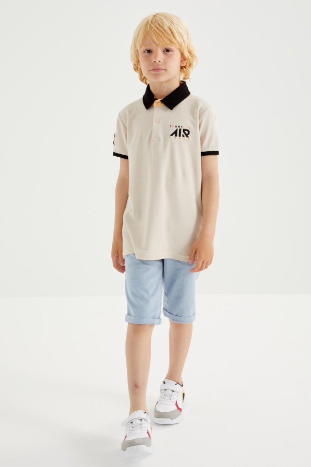 Bej Air Yazılı Standart Kalıp Polo Yaka Erkek Çocuk T-Shirt - 10894