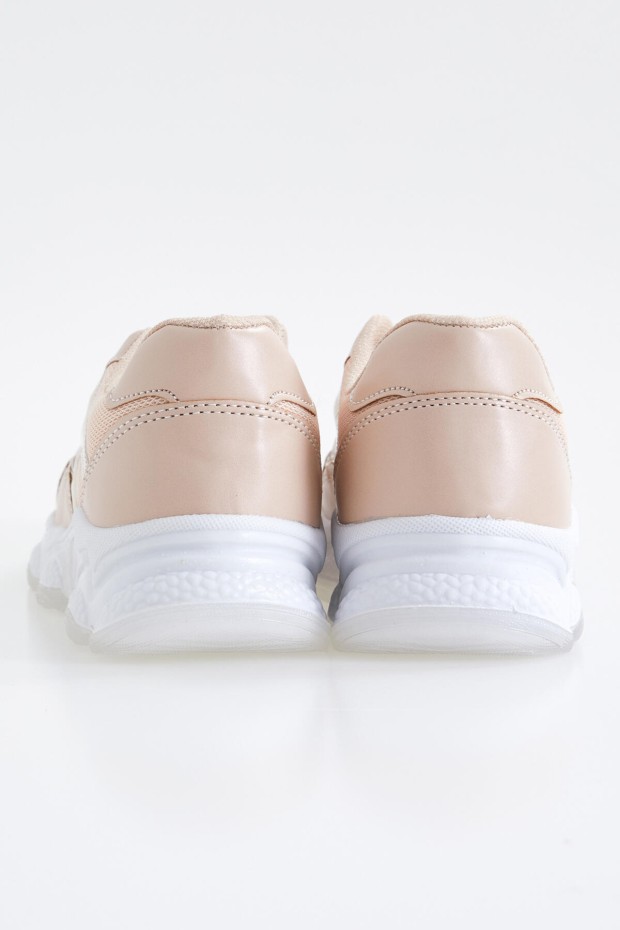 Bej - Gold Bağcıklı Yüksek Taban Günlük Kadın Spor Ayakkabı - 89072