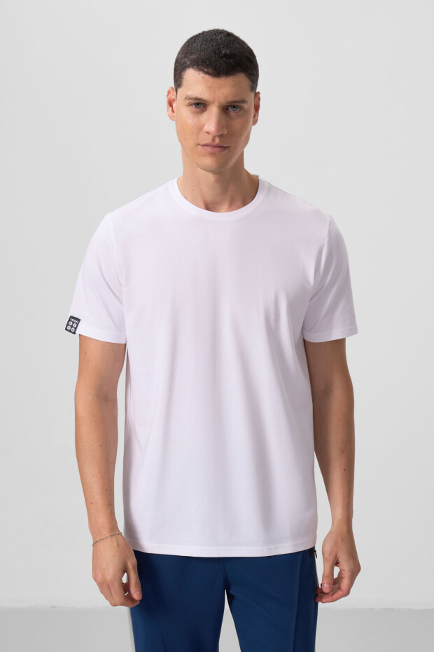 Beyaz Erkek Basic Kısa Kol Standart Kalıp O Yaka T-shirt - 87911 - 3