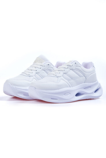 Beyaz Yüksek Taban Bağcıklı File Detaylı Kadın Spor Ayakkabı - 89106 - Thumbnail