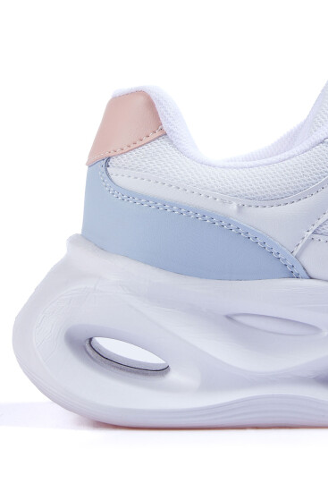 Beyaz - Açık Mavi Yüksek Taban Bağcıklı File Detaylı Kadın Spor Ayakkabı - 89106 - Thumbnail