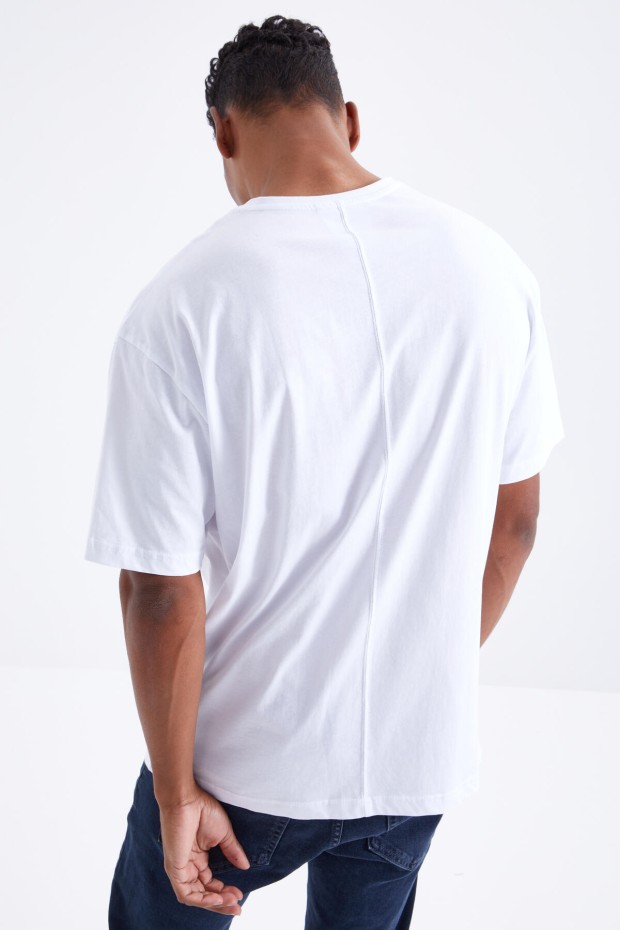 Beyaz Air Baskılı O Yaka Erkek Oversize T-Shirt - 88097