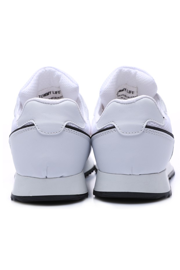 Beyaz Bağcıklı File Detaylı Yüksek Taban Erkek Spor Ayakkabı - 89061