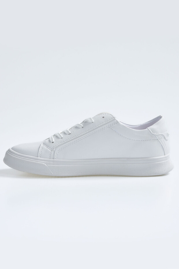 Beyaz Bağcıklı Suni Deri Erkek Spor Ayakkabı - 89092