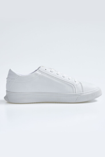 Beyaz Bağcıklı Suni Deri Erkek Spor Ayakkabı - 89092 - Thumbnail