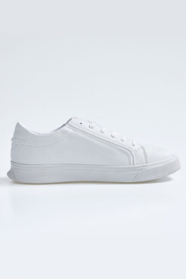 Beyaz Bağcıklı Suni Deri Erkek Spor Ayakkabı - 89092