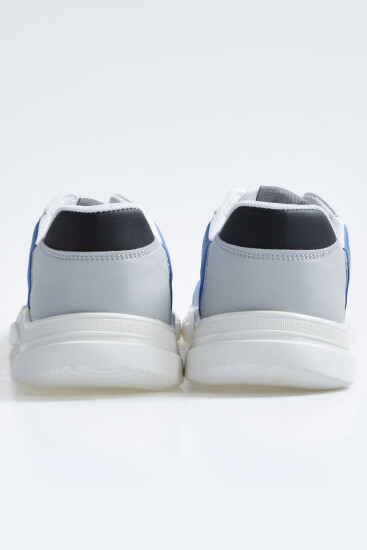 Beyaz Bağcıklı Yüksek Taban Suni Deri Detaylı Erkek Spor Ayakkabı - 89117 - Thumbnail