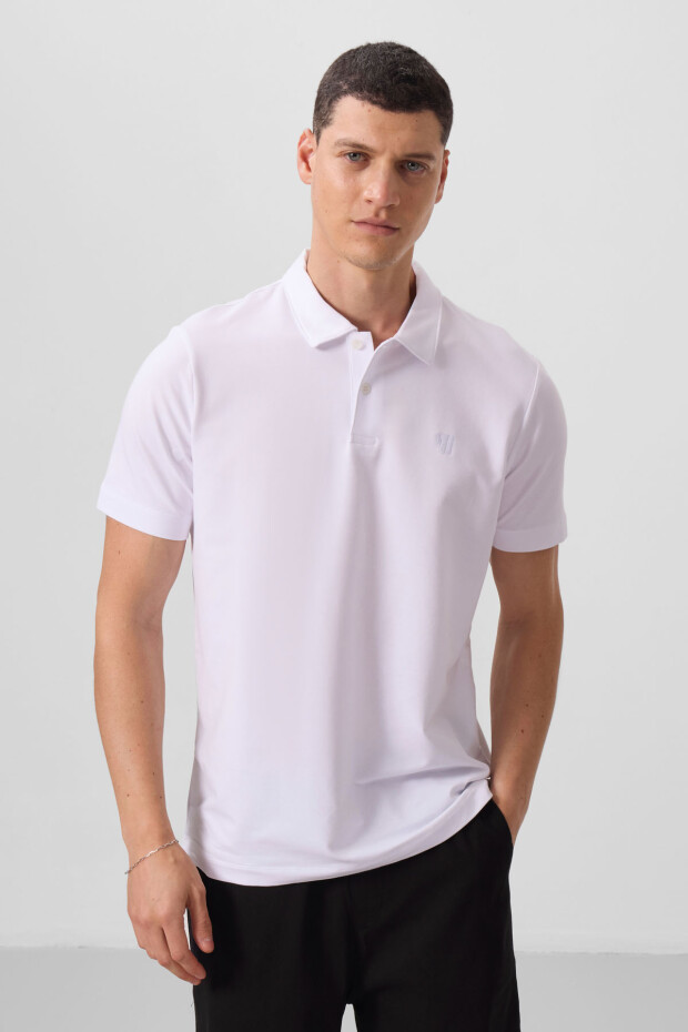 Beyaz Standart Kalıp Basic Polo Yaka Erkek T-Shirt - 87768 - 6