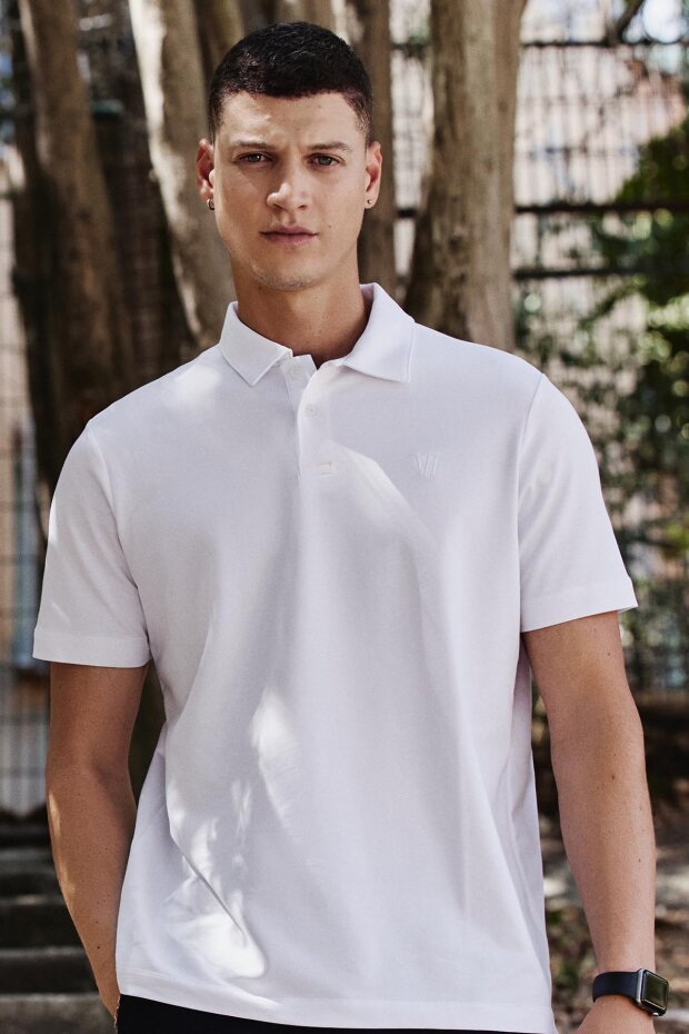 Beyaz Standart Kalıp Basic Polo Yaka Erkek T-Shirt - 87768 - 1