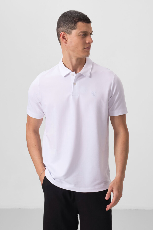Beyaz Standart Kalıp Basic Polo Yaka Erkek T-Shirt - 87768 - 5